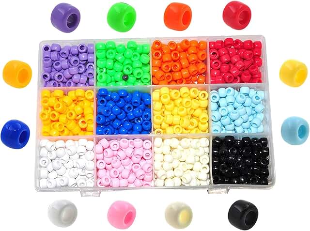 Mandala Crafts Plastic Pony Beads for Jewelry Making – Large Plastic Beads for Crafts - Bulk Assorted Barrel Big Pony Bead...
