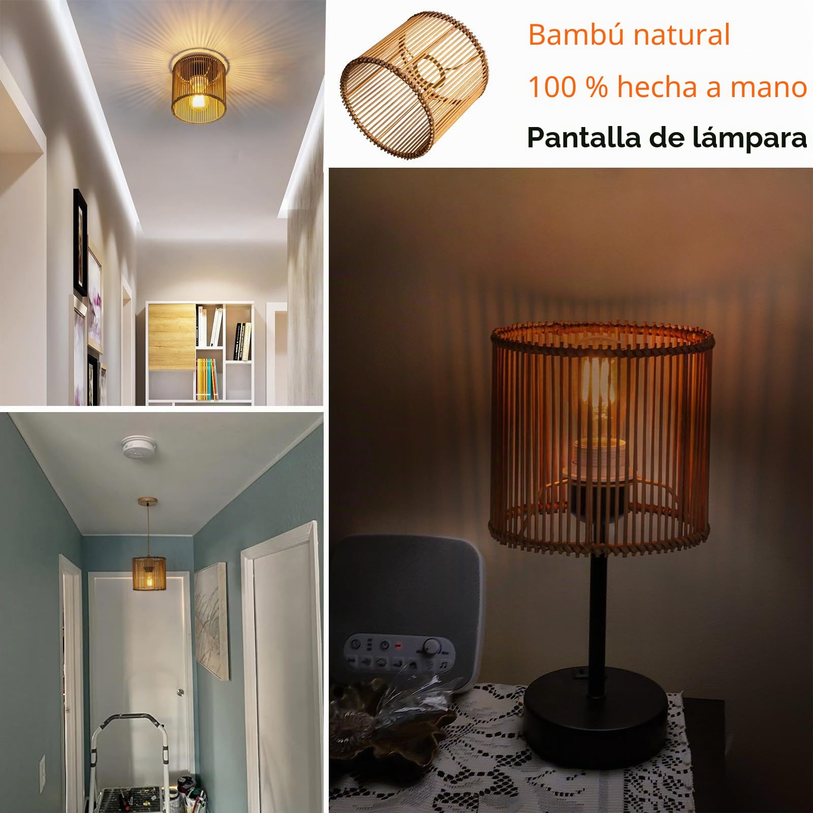 Pantalla redonda de ratán bohemia, para lámpara de mesa, lámpara colgante y de pie, todos los interiores, diámetro de 16 cm (1, bambú marrón)