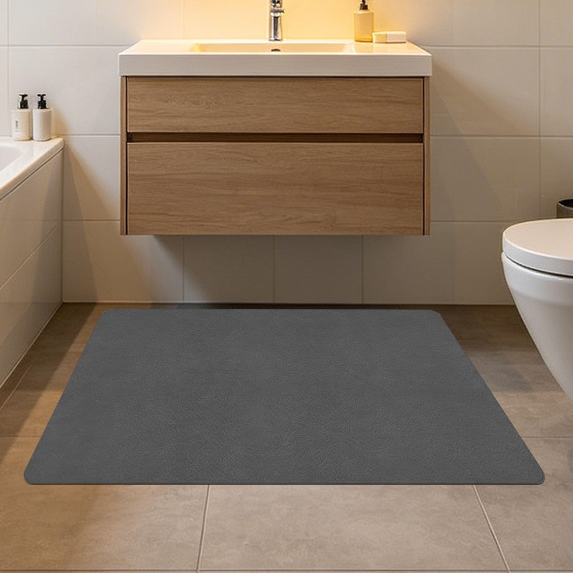 Alfombra de Baño 105 x 112 cm Secado Rápido, Antideslizante y Antibacteriana Alfombrilla de Ducha Absorbente Antideslizante y Antihumedad para Ducha, Baño y Cocina, Gris Oscuro