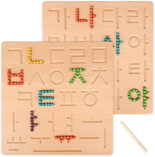 Miniatura 1 de BLUE GINKGO Tablero del alfabeto coreano  Tablero de trazado de letras coreanas boscosas de doble cara  Aprende alfabeto coreano para niños niños