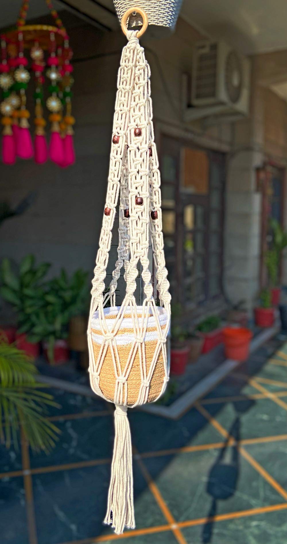 pepme Macrame Cotton Plant Hanger | Ceiling Hook Hanger, Rope Flower Pot Holder for Indoor Outdoor Balcony Garden | Home Decor Flower Planter Hanging Rope (Chain Locking Design, Pack of 1) (B08Q2WWSZM) Amazon Price History, Amazon Price Tracker
