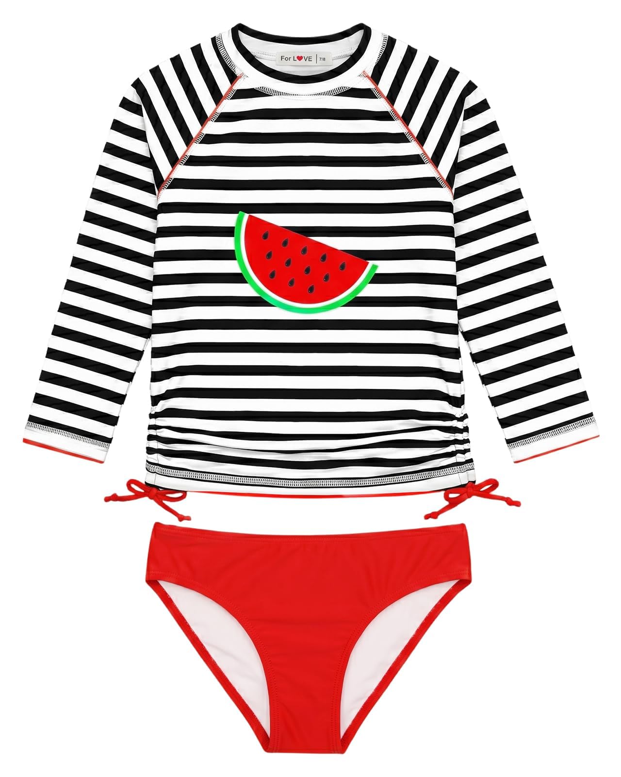 Wevswe Women's Red Watermelon Toddler Girls 2 Pieces Swimsuit - Upf 50+ Protection Rash Guard Set Long Sleeve Bathing Suits Stripes 2T