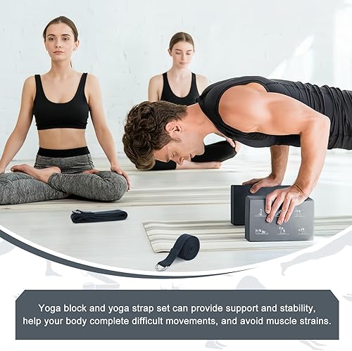 Miniatura 6 de RETON Juego de bloques de yoga con correas, ladrillos de yoga de alta densidad, bloque de pilates de espuma EVA ligera, 2 bloques de yoga con 2