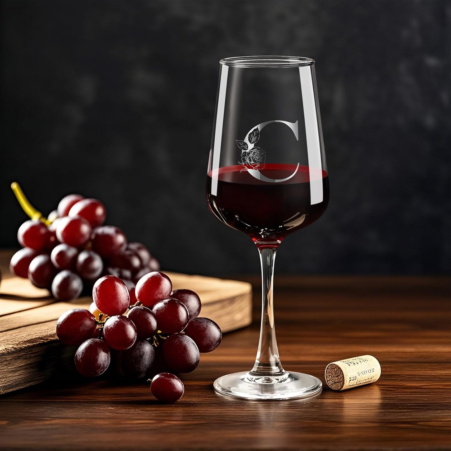 Mothers Day Gifts for Mom Grandma Wife Daughter Her, Personalized Initial Wine Glasses Custom Gift, Birthday Gifts for Women Mom Wife Best Friend Sister (C)