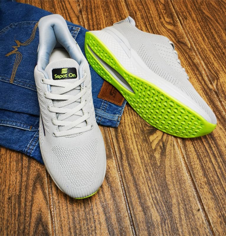 Image of SSPOT ON Black P.Green Men's Running Lightweight Breathable Shoes with Memory Cushion