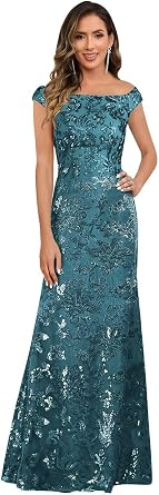 Womens Mother of the Bride Dresses - Long Sequin Off Shoulder Evening Formal Dress