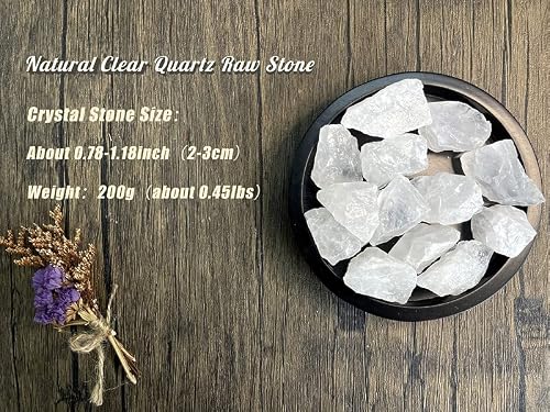 Duqguho Clear Quartz Natural Crystal Quartz Bulk 1" Raw Rough Healing Crystal Stones Reiki Crystal Stone Tumbling Cabbing Fountain Rocks Polishing Cutting Gemstone 200G #TOP4