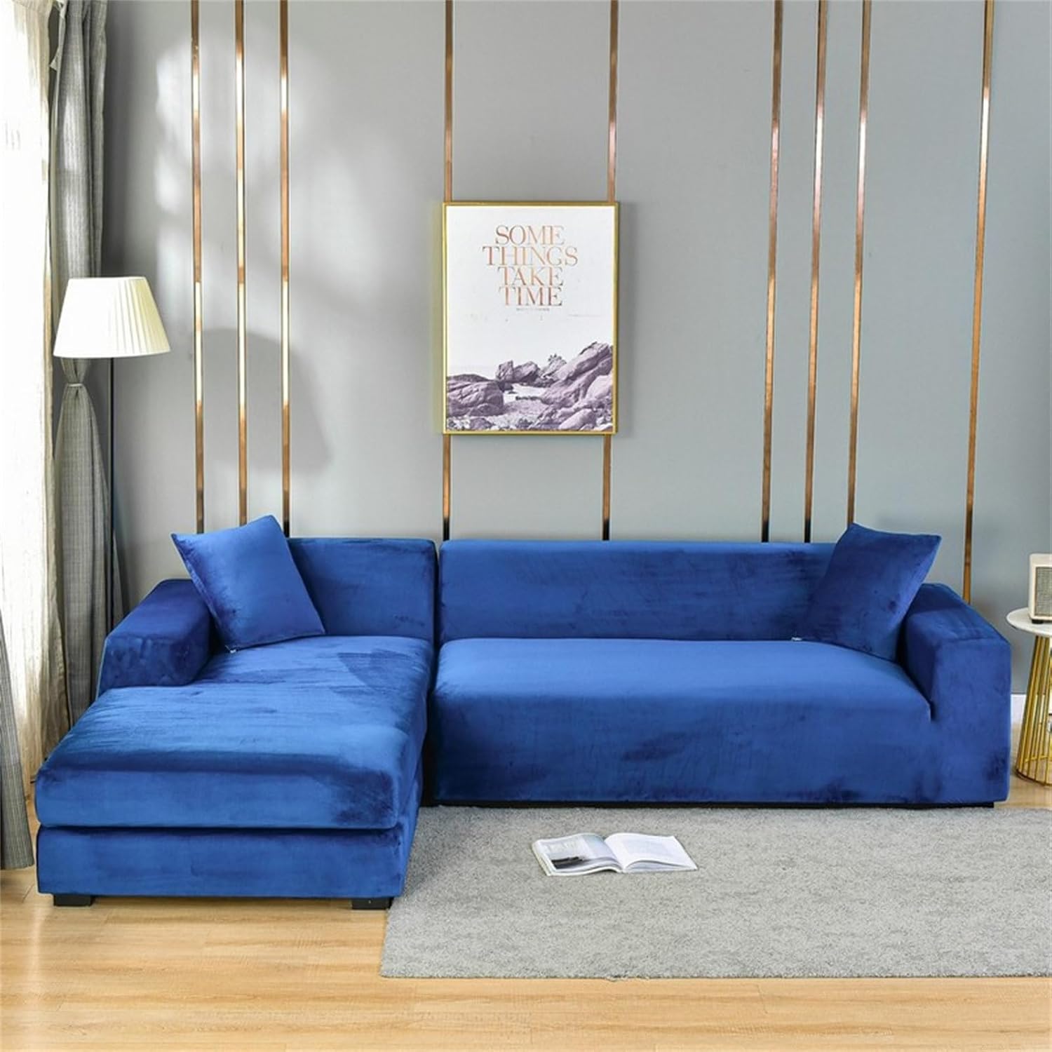 Stretch Velvet Sofa Cover 1 2 3 4 Seater,Breathable Soft Sofa Slipcovers,for Corner Sofa Cover L Shape,Couch Cover Non Slip Furniture Protector Cover (Royal Blue,4 Seater)
