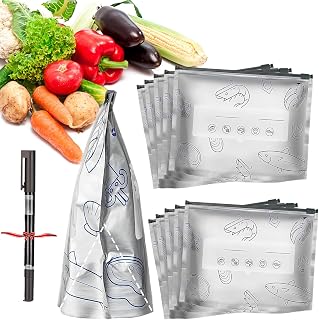 Reusable Aluminum Foil Sealable Storage Bags, Stand Up Foil Bags with Label, Reusable Aluminum Food Storage & Snack Bags, Mylar Freezer Bags for Meal Prep, Vegetables, Fruit, Meat (10pcs, Large)