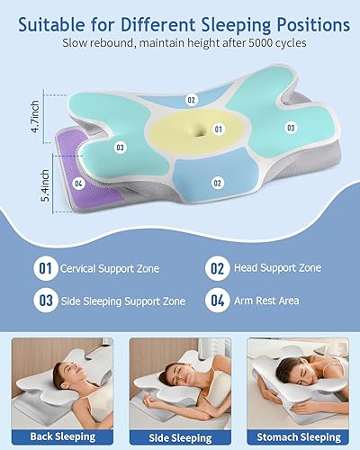Miniatura 6 de Almohada cervical para el cuello para aliviar el dolor de dormir, almohada ergonómica refrescante para dormir lateral de contorno para soporte del