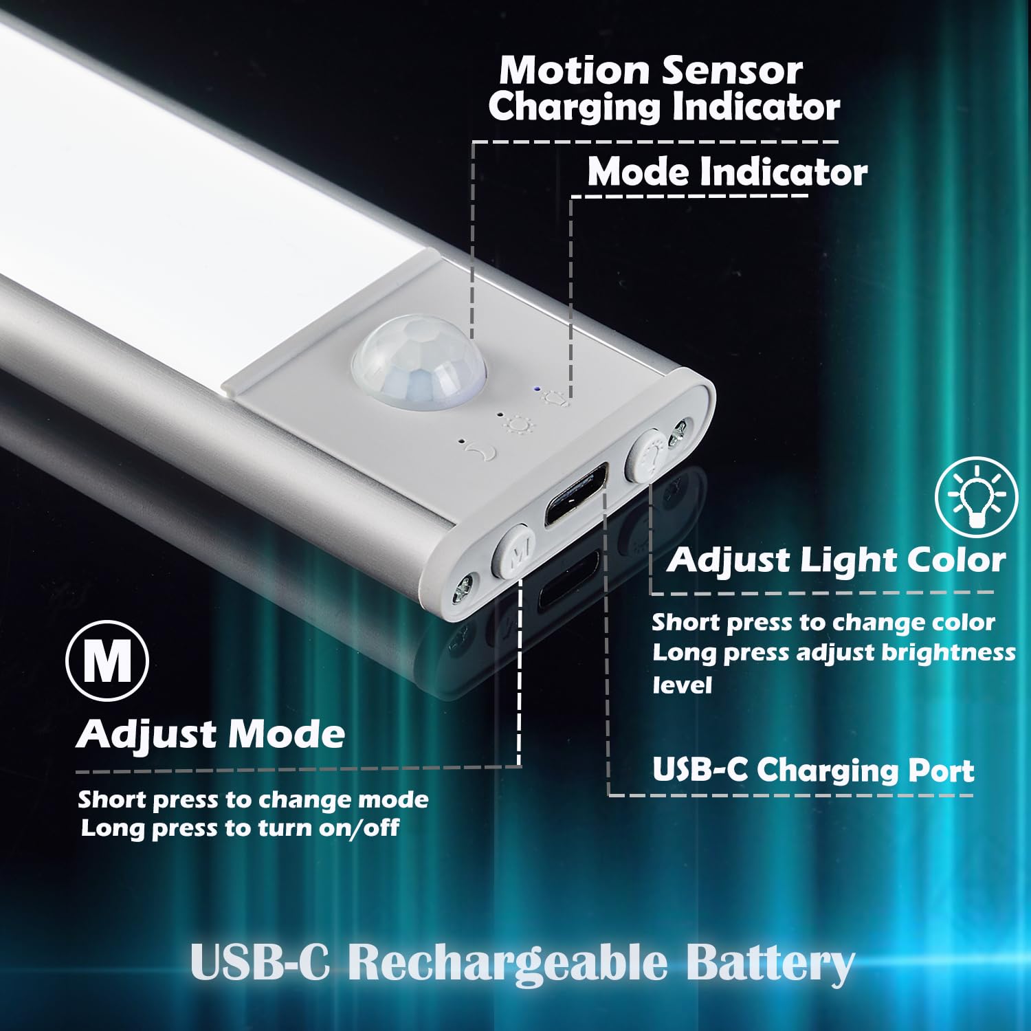 POVODA Under Cabinet Lighting Wireless 74 Led Under Counter Lights for Kitchen Closet Lights Motion Sensored Rechargeable Under-Counter Light Fixtures 3 Color 11.8inches,2 Pack