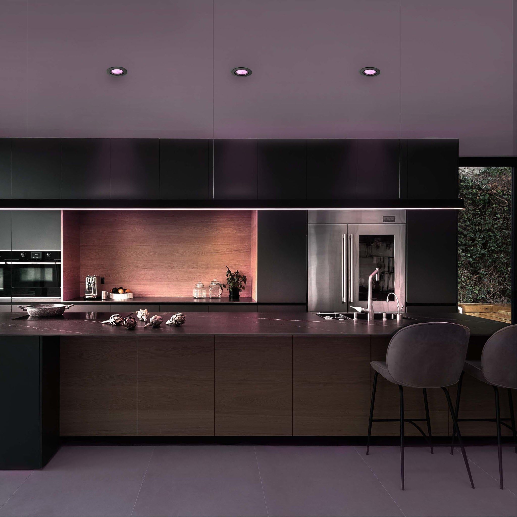 Ledvion LED Einbaustrahler 6er Set Rund Schwarz RGB dimmbar smart | Fuer trockene Innenraeume wie Wohnzimmer Kueche und Flur; Farbe und Helligkeit per App oder Smart Steuerung einstellbar