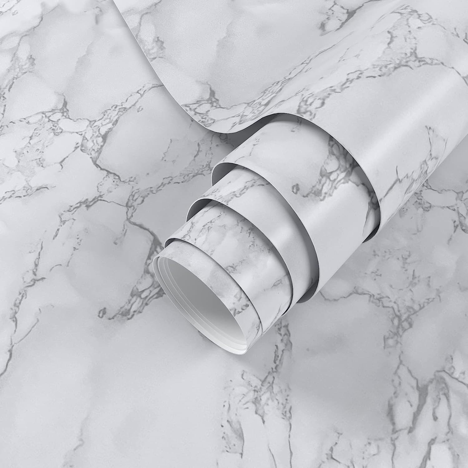 VIOPVERY Matte White Marble Contact Paper 23.6"x393"Marble Wallpaper, Peel and Stick Wall Paper, Waterproof, Easily Removable Self-Adhesive Film Wall Covering for Kitchen Countertop Bathroom