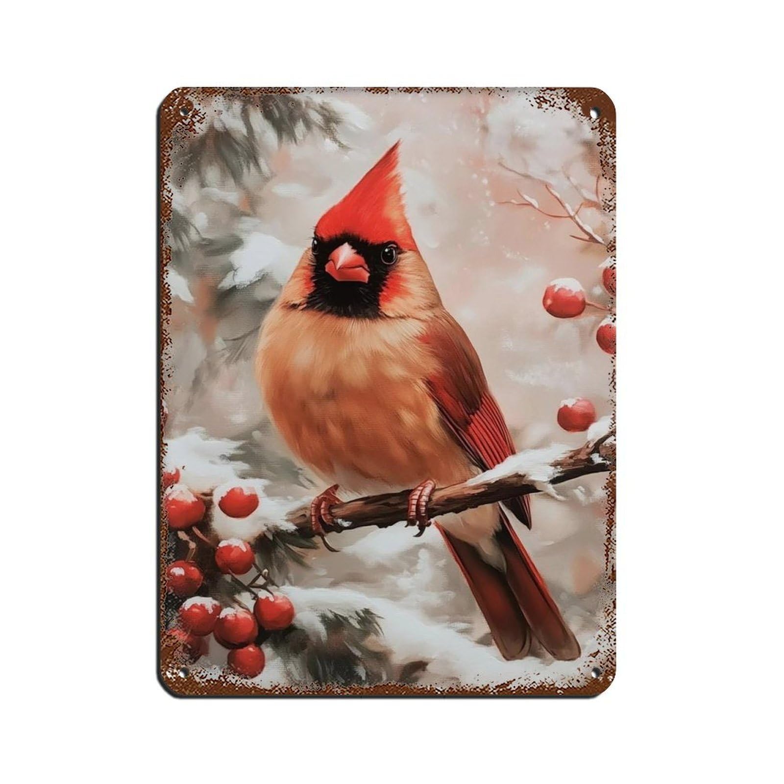 Winter Cardinal, Snowy Bird Art Tin Sign Vintage Metal Pub Club Cafe Bar Home Wall Art Decoration Poster Retro 12x16inch(30x40cm)