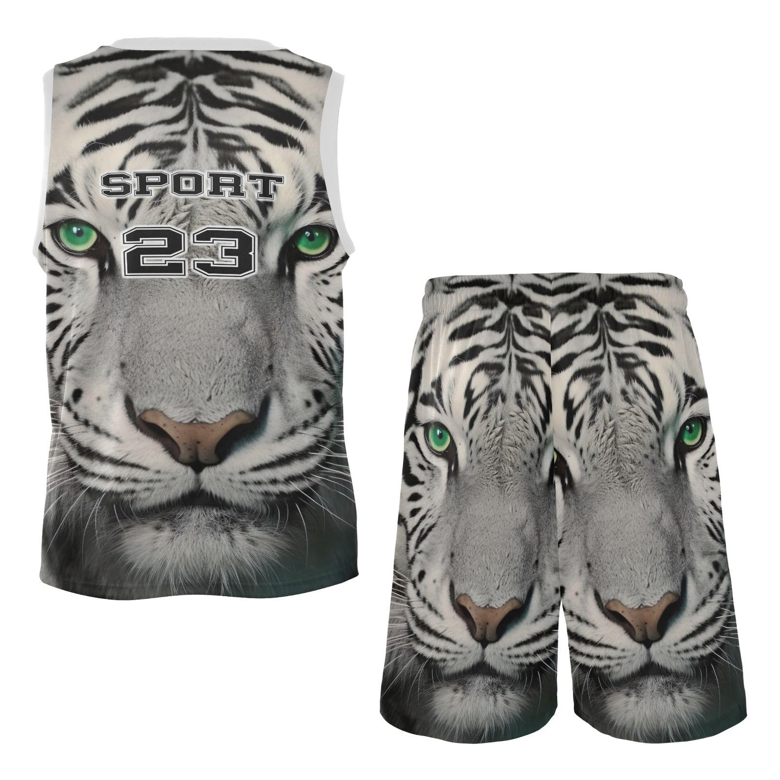 FLildon White Tiger Boys Basketball Jersey Set Tank Top Shorts Tracksuit Sport Training Suit for Kids