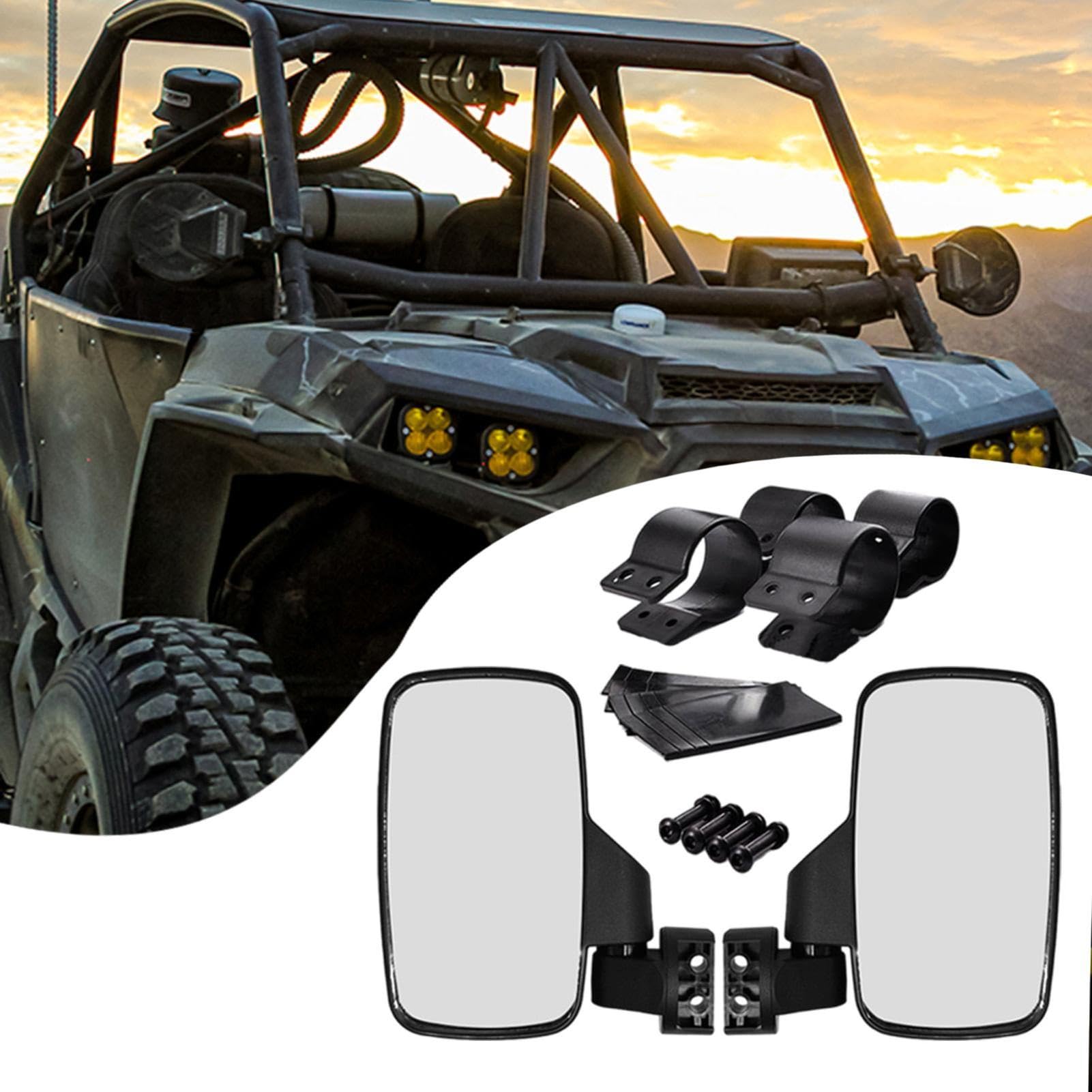 Specchio laterale UTV, Specchio laterale ATV - Specchio retrovisore fuoristrada 2X con gabbia per roll bar da 1,75 pollici e 2 pollici - Kit specchietto laterale destro e sinistro regolabile