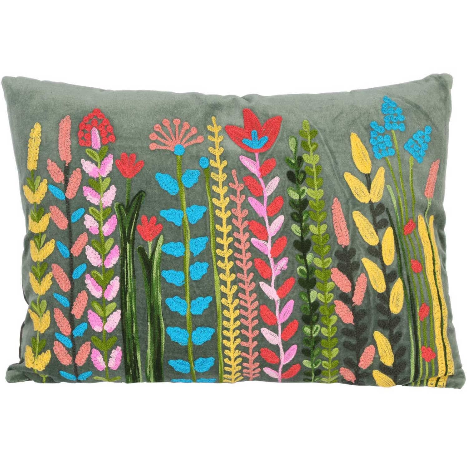Casa Moro Boho Samt-Kissen Santa Grün 48 x 30 cm mit Füllung Blumen-Motiven Bestickt Zierkissen Deko-Kissen Couchkissen Sofakissen mit Blumen KI10005