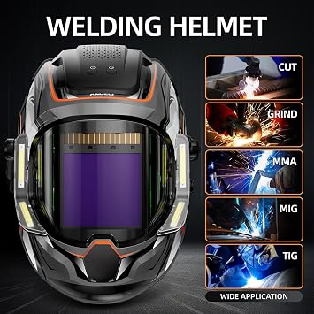 ANDELI Panoramic 180 View 3.94X3.74, True Color Auto Darkening Welding Helmet with 4Light and Replacement Lens