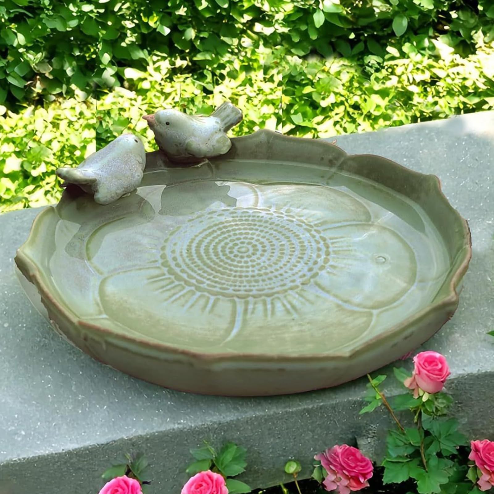 Bain d'oiseaux en Céramique pour L'Extérieur Bain Oiseaux en Céramique | Mangeoire multifonction pour perroquets Extérieur Jardin Balcon Pelouse Bureau Patio Terrasse Cour Parterre De Fleurs