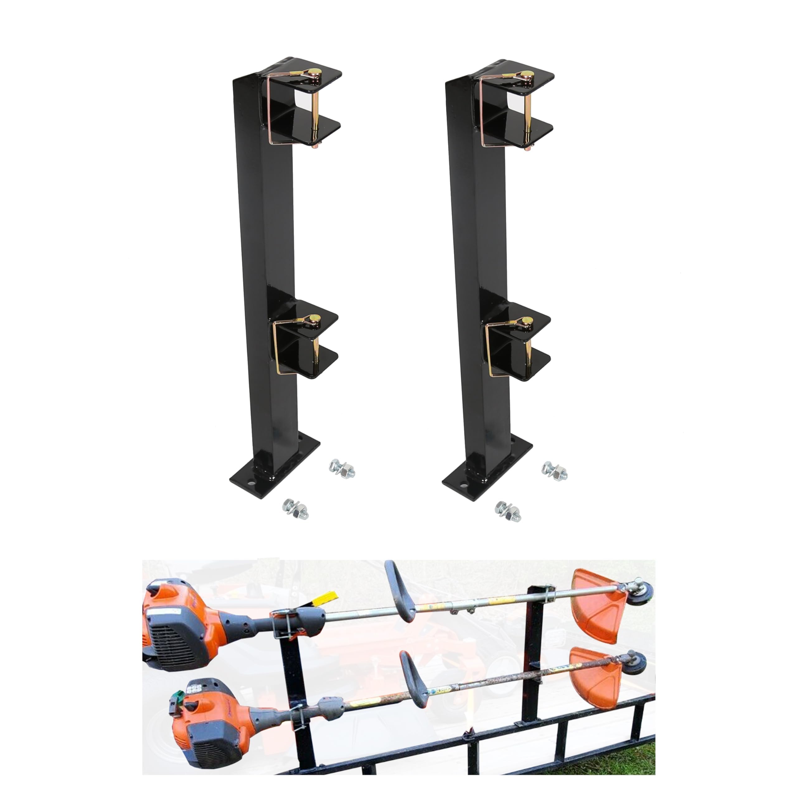 ECOTRIC 2 Place Weeder Trimmer Racks Holders Hold Two for Trailer Truck Tree Trimmers Edgers Pole Saws Powercoated Steel