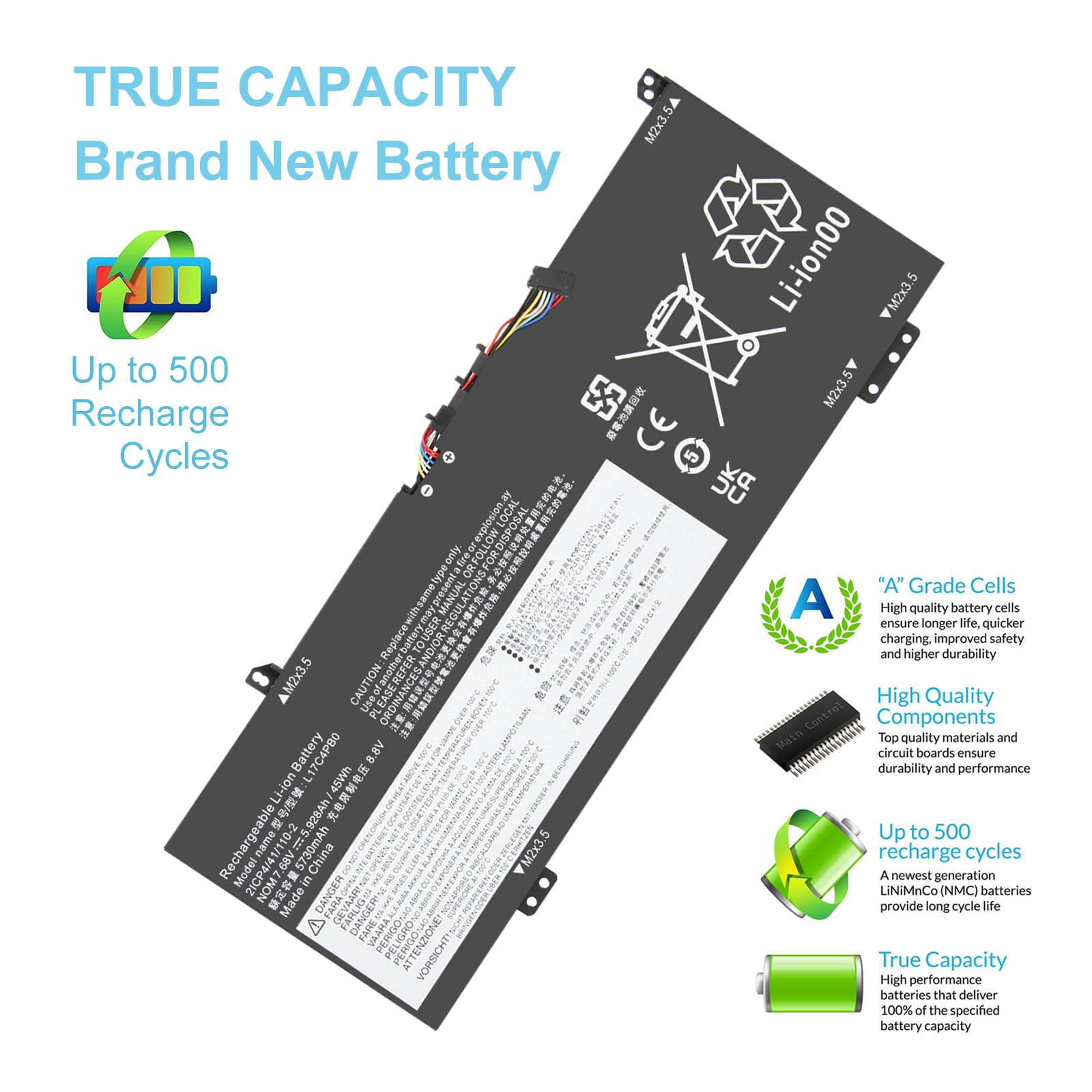 L17C4PB0 Batería para Lenovo IdeaPad 530S-14IKB 530S-14ARR 530S-15IKB Yoga 530-14IKB 530-14ARR Flex 6-14IKB 6-14ARR Serie L17M4PB0 L17C4PB0 2 L17 M4PB2 5B10Q16066 5B10QQQ16067 7.68V 45Wh