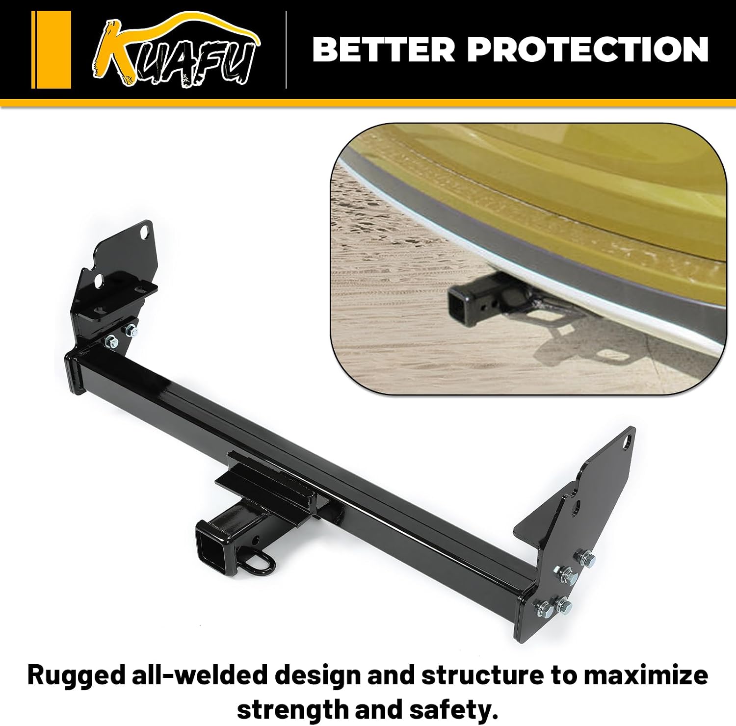 KUAFU Class 3 Trailer Hitch Compatible with 2005-2015 Toyota Tacoma 2 Inch Tow Hitch Rear Hitch Receiver Steel Black