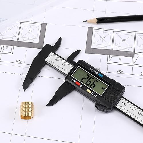 Miniatura 4 de Simhevn - Calibrador digital con pantalla LCD 0 a 6 pulgadas conversión de pulgadasmm función de apagado automático blanconegro calibrador