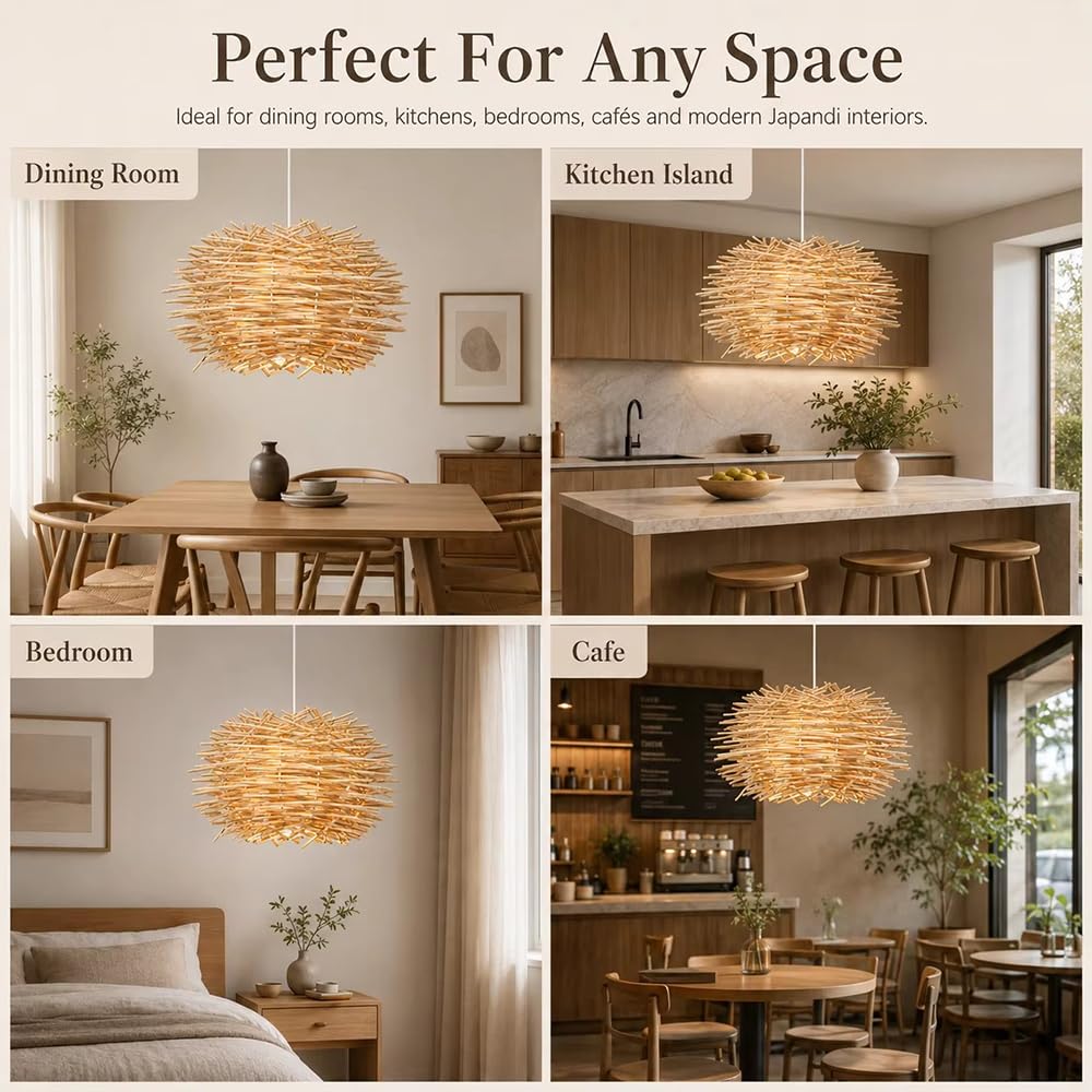 Lampadario In Rattan Stile Boho, 30 Cm, Intrecciato A Mano, Stile Rustico, Ideale Per Sala Da Pranzo, Isola Cucina, Soggiorno E Ingresso.