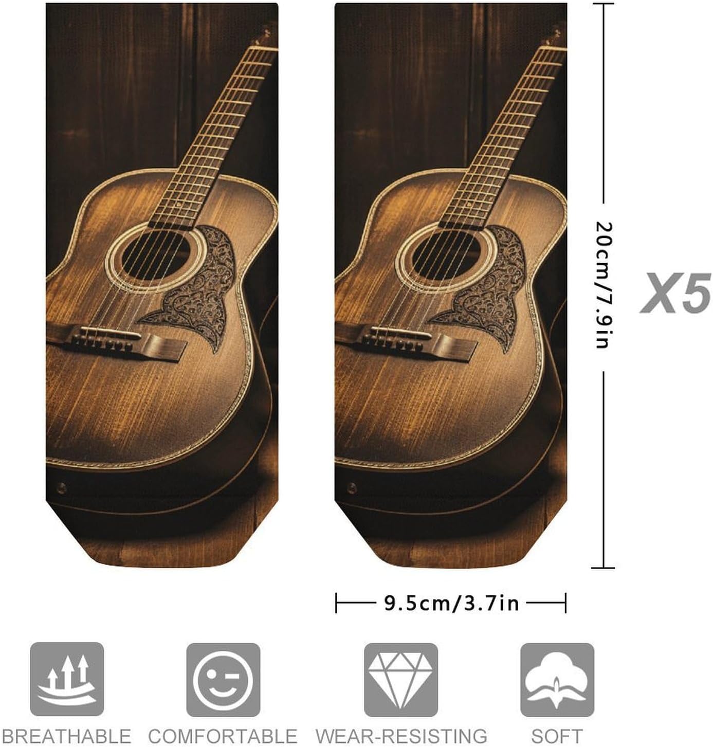 5 Pairs Old West Guitar Ankle Socks Breathable Low Cut Short Socks