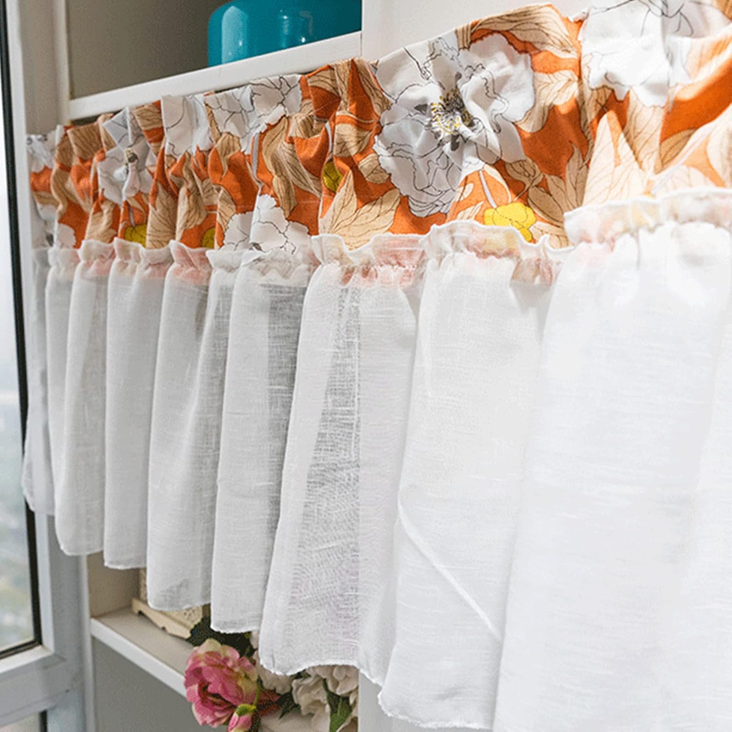 Kitchen Curtain,Cafe Curtain Short Voile Curtains,Semi-Shading Half Valance Curtain,Bistro Curtain for Kitchen Bedroom Country Style,Rod Pocket Window Treatment Tiers for Door Window Home Decor