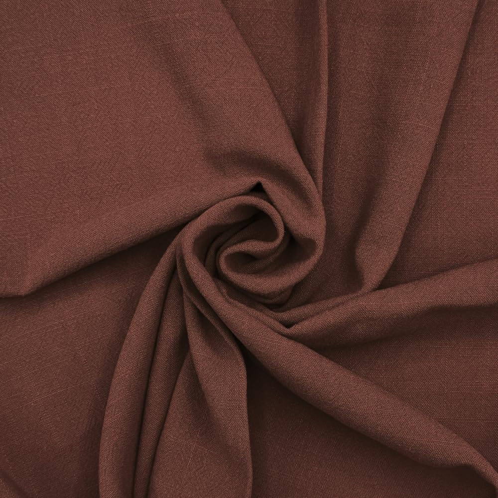 Stone Washed Linen Viscose Fabric Plain Oeko-Tex Dressmaking Soft 136cm Wide (Price Per Metre) (Brown)