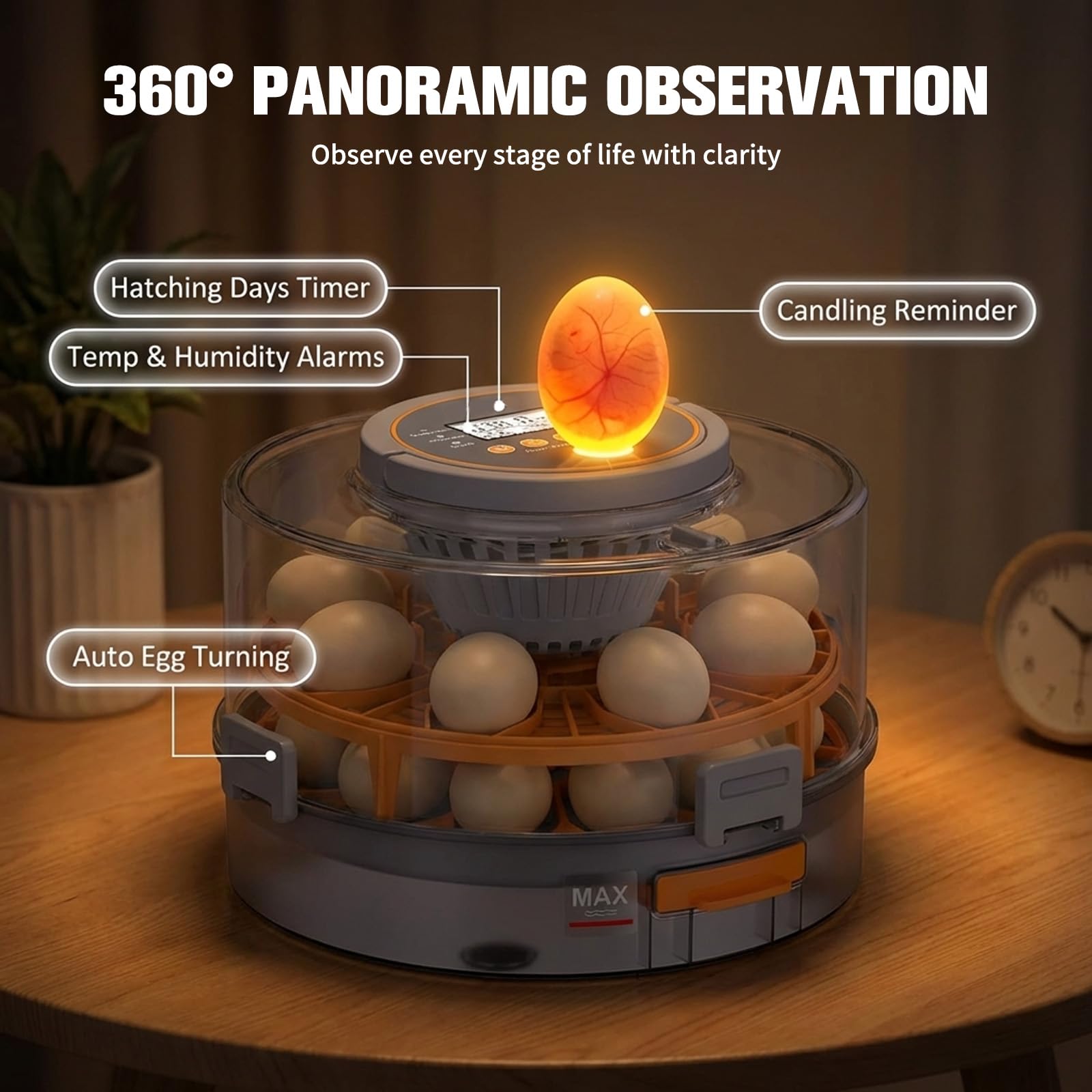 Incubadora totalmente automática, incubadora totalmente automática para 12 huevos, con giro automático de los huevos, control de temperatura y lámpara de cizalla especial