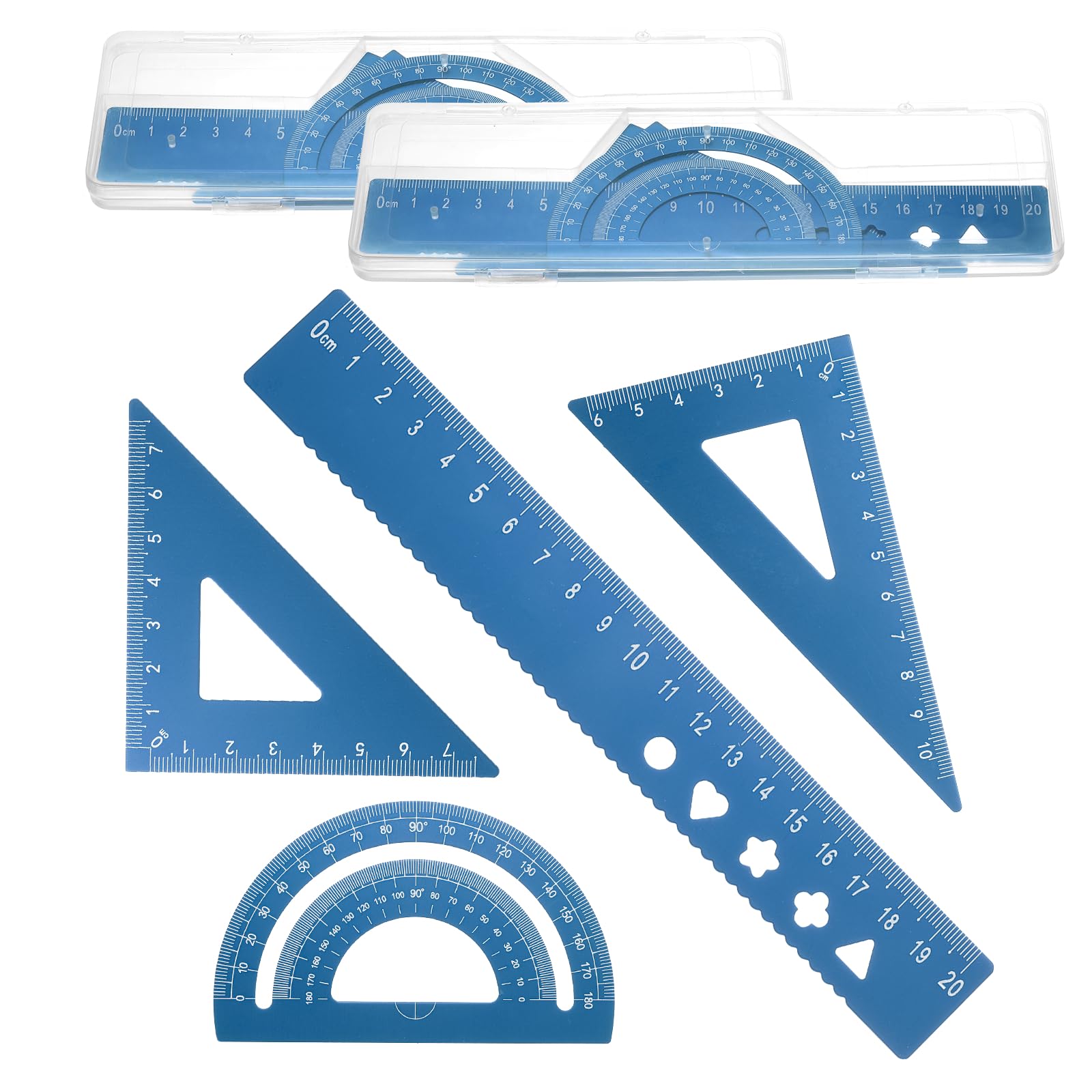 PATIKIL 8 Pcs Geometry Drafting Tool, Aluminum Alloy Geometry Kit Math Tool Includes 20cm L Ruler Protractor Triangles for Drafting Angle Measure Simple Science Experiment, Navy Blue