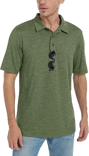 Miniatura 2 de CRYSULLY Polo de golf para hombre, manga corta, militar, con 3 botones, para exteriores