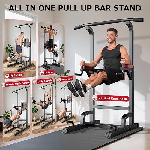 Miniatura 5 de Pooboo Power Tower Dip Station Pull Up Bar for Fitness Home Gym Workout,450 Pounds Multi-Function Adjustable Height Fitness Strength Training