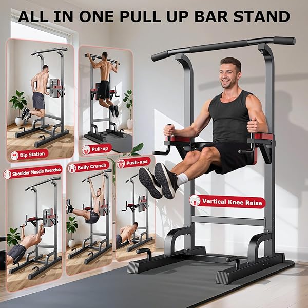 Pooboo Power Tower Dip Station Pull Up Bar 3