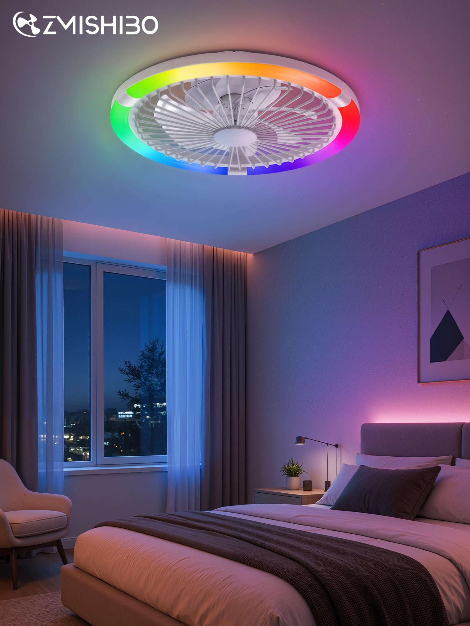 ZMISHIBO 50W Ventilateur de Plafond avec Lumière Ø50cm, 3 Couleurs, 6 Vitesses, Télécommande & Application, Mémoire, Luminosité Réglable 10-100%, Assemblage Requis (RGB)