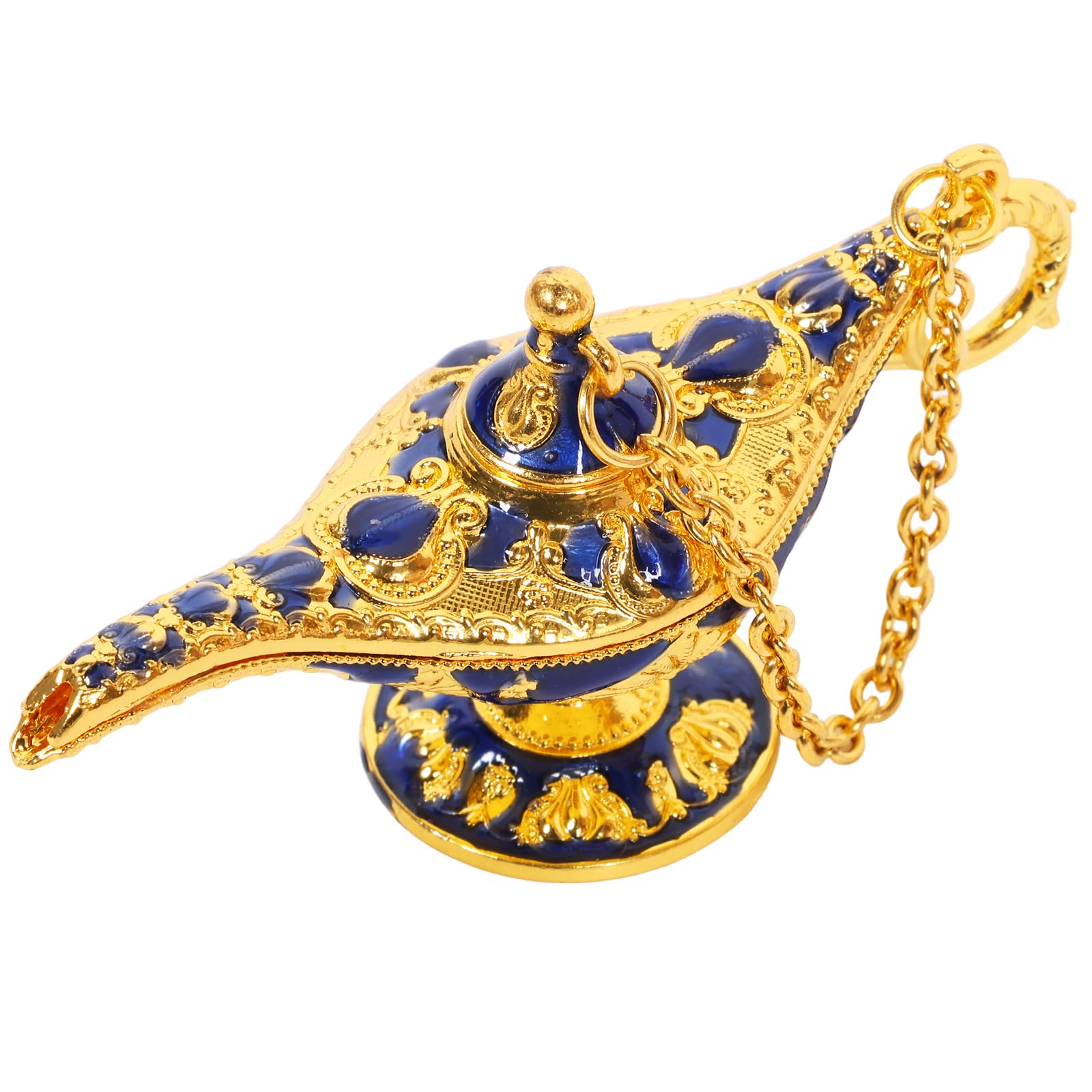 BOBASH Vintage Aladdin Magic Lamp, Alloy 3D Relief Genie Wishing Light, Classic Legend Lamp for Home Tabletop Decoration, Birthday Halloween Party Props & Gifts(blue)