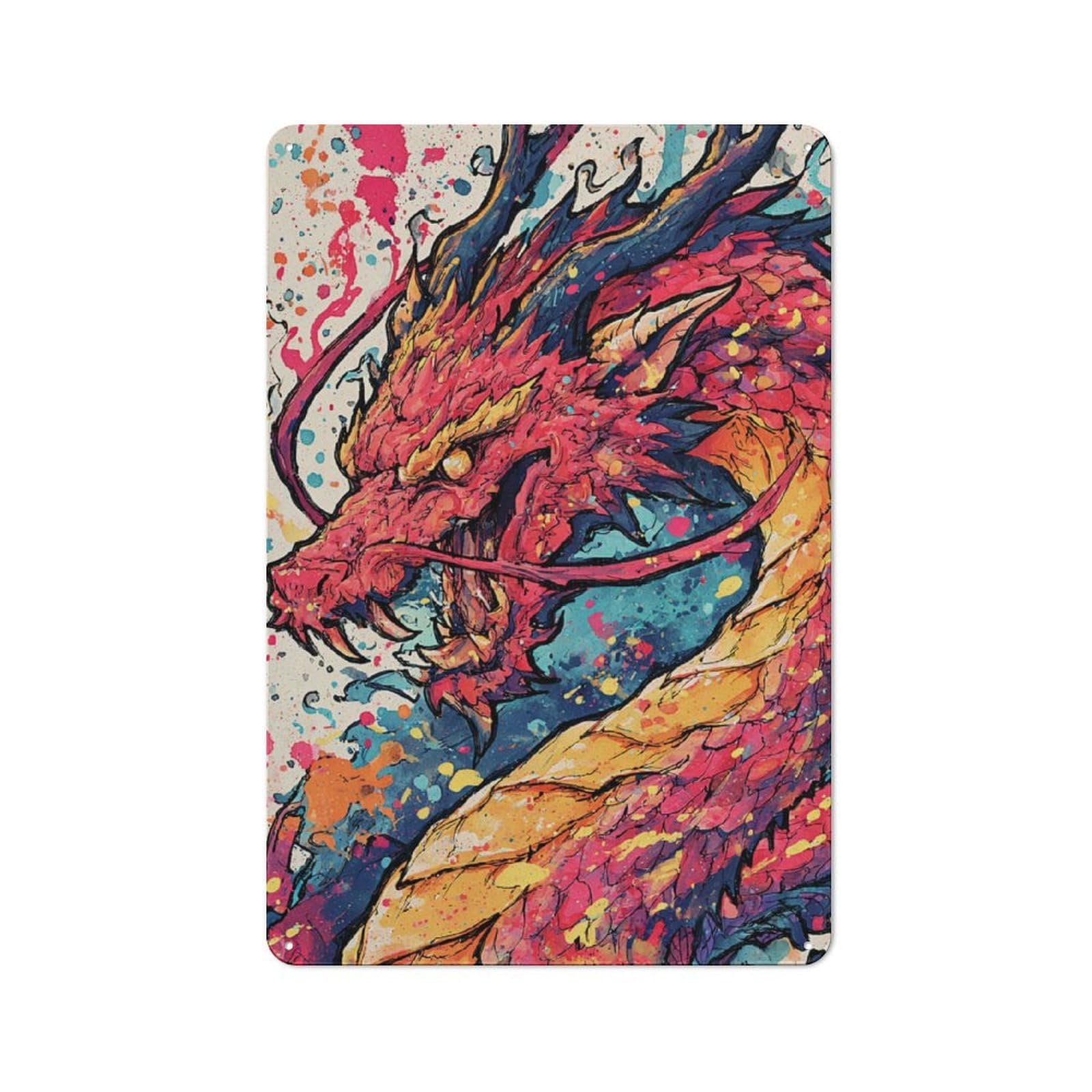Junmoney Vibrant Dragon Art -1 Classic Metal Gift Sign 30X20cm, Small Space Decor For Home, Shop, Pub Or Studio Wall