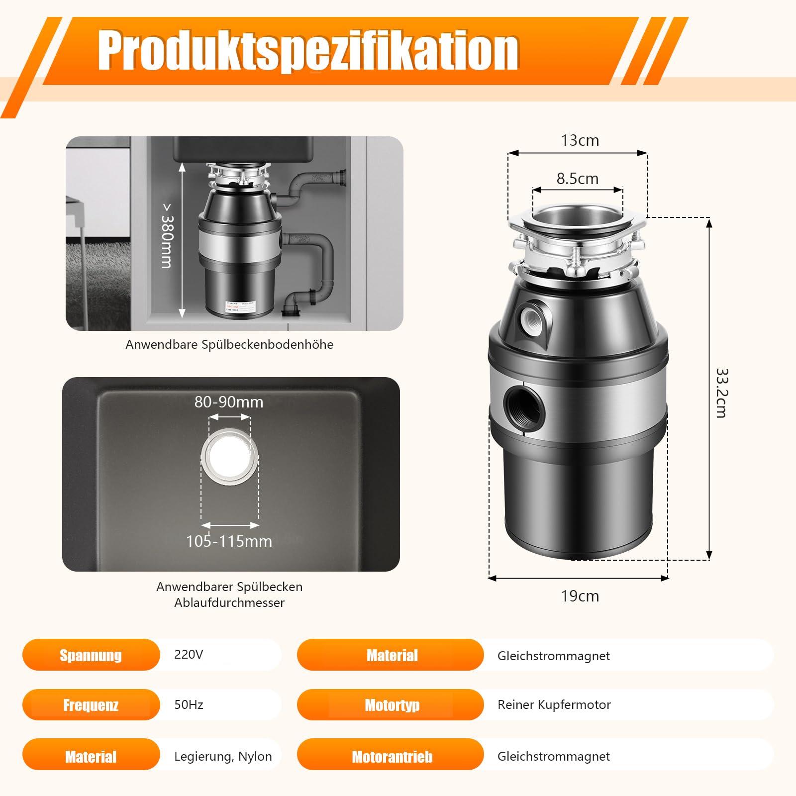Trituradora de residuos de cocina, 1,2 l, 560 W, triturador de residuos de cocina, trituradora de residuos de alimentos, trituradora de residuos domésticos, eliminación de residuos de