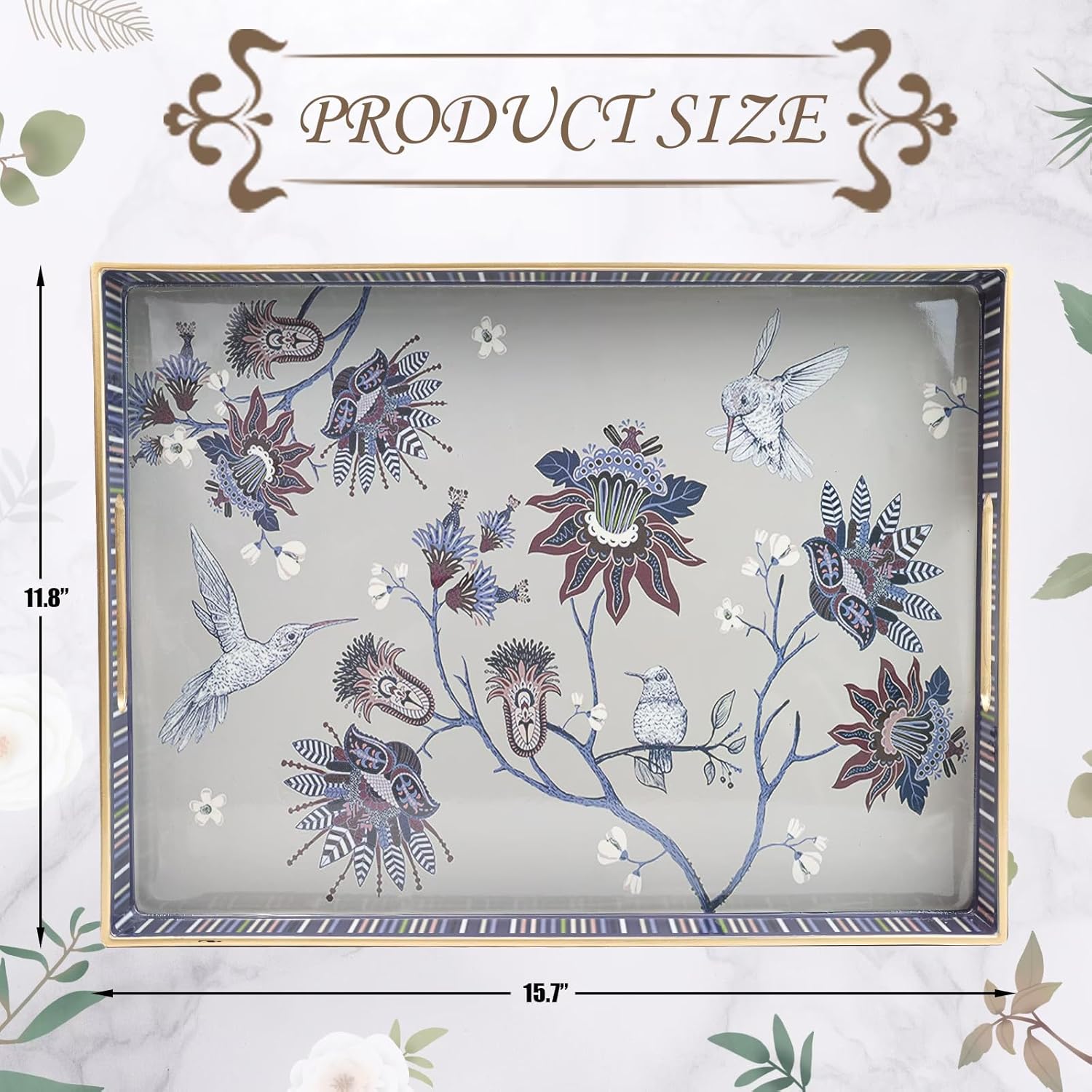 Rectangle Plastic Serving Tray with Handles, Elegant Decorative Tray for Coffee Table, Ottoman, Living Room, Kitchen, Outdoor Use. 12"*16"*1.6" A - Image 3