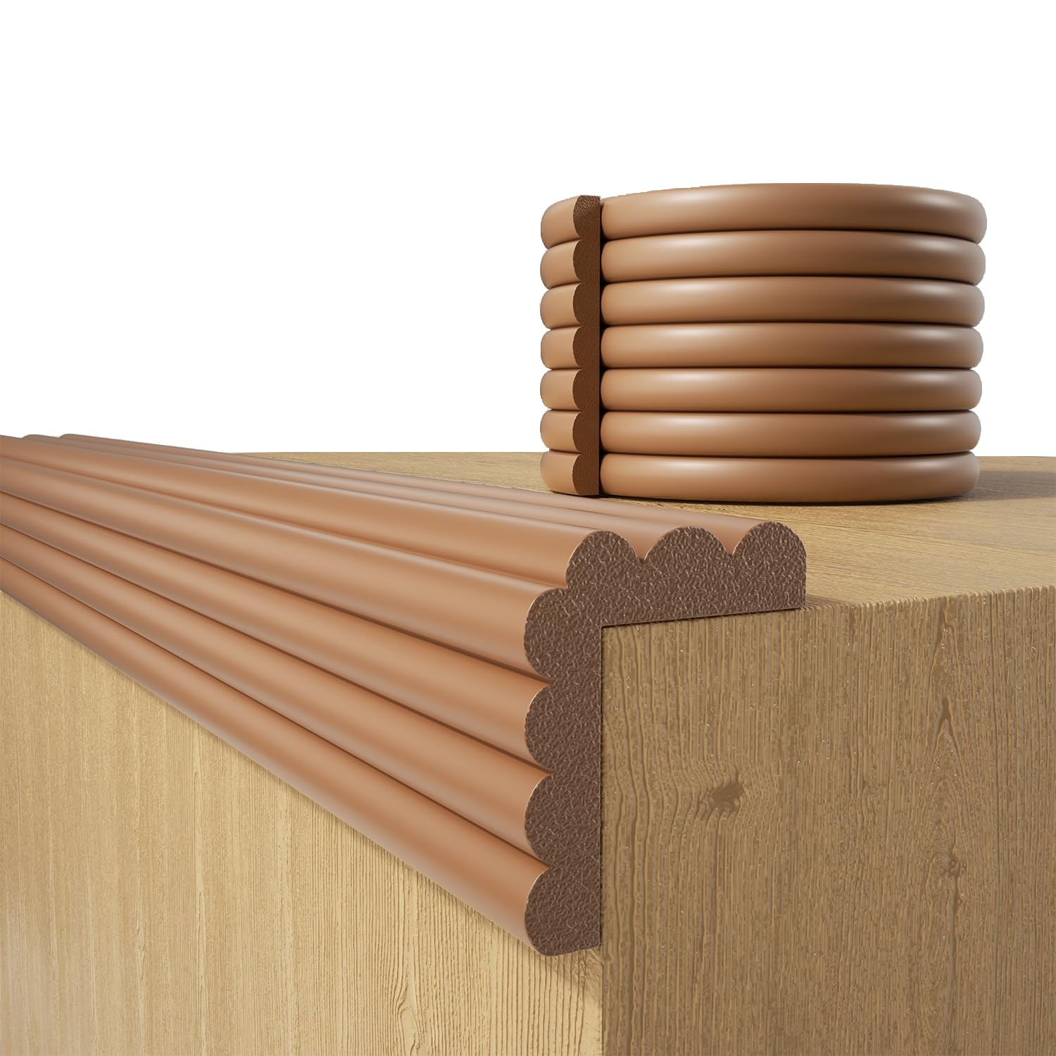 Baby Proofing Wall Corner Protector,Edge Guard Corner Protector,6.56ft Thinken Soft Corner Protectors Pre-Taped Soft Rubber Foam Edge Cushion for Furniture (Brown-L, 6.56Ft x 5.9" W x 0.47" Th)