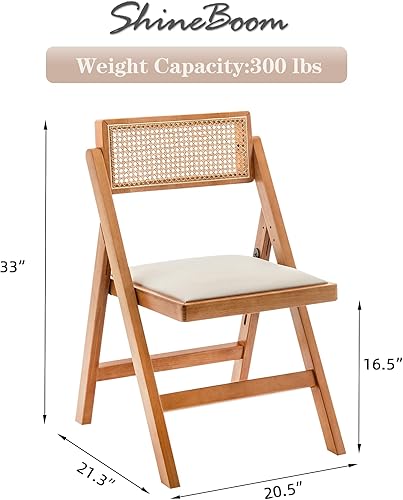 Miniatura 3 de Juego de 2 sillas de comedor plegables de cocina, sillas de mesa de ratán modernas con silla plegable de cuero de roble para sala de lectura, boda,