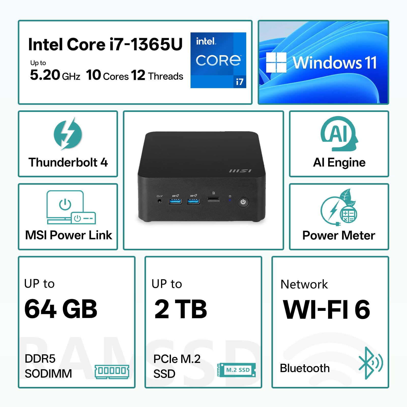 Amazon.com: msi Cubi NUC Business MFF Desktop, Intel Core i7-1365U