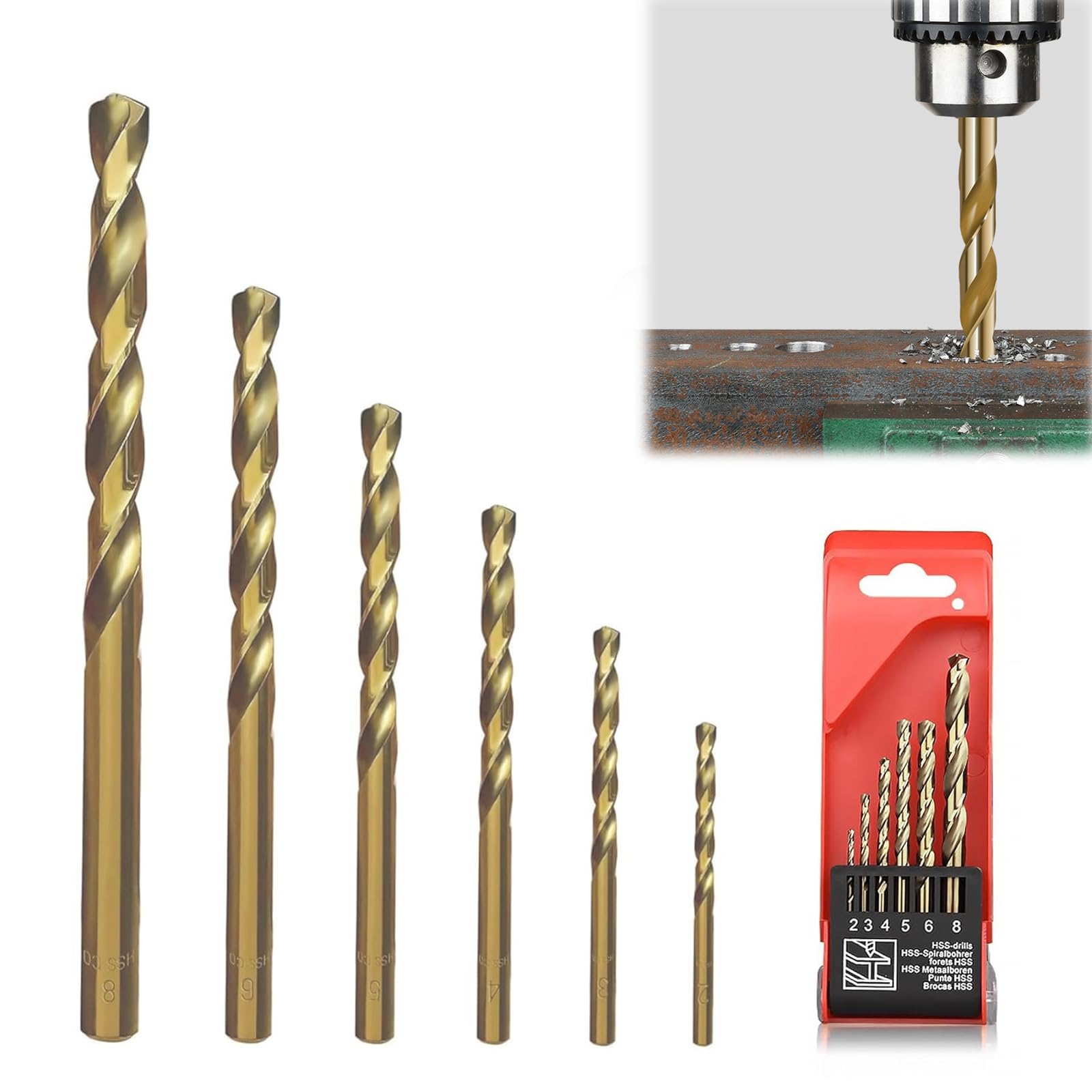 Raheem 6PC M35 Cobalt Drill Bit Set High Speed Steel HSS for Metal, Hardened Steel, Stainless Steel, Titanium Alloy, 2/3/4/5/6/8mm Professional Grade for DIY, Construction, Woodworking & Metalworking