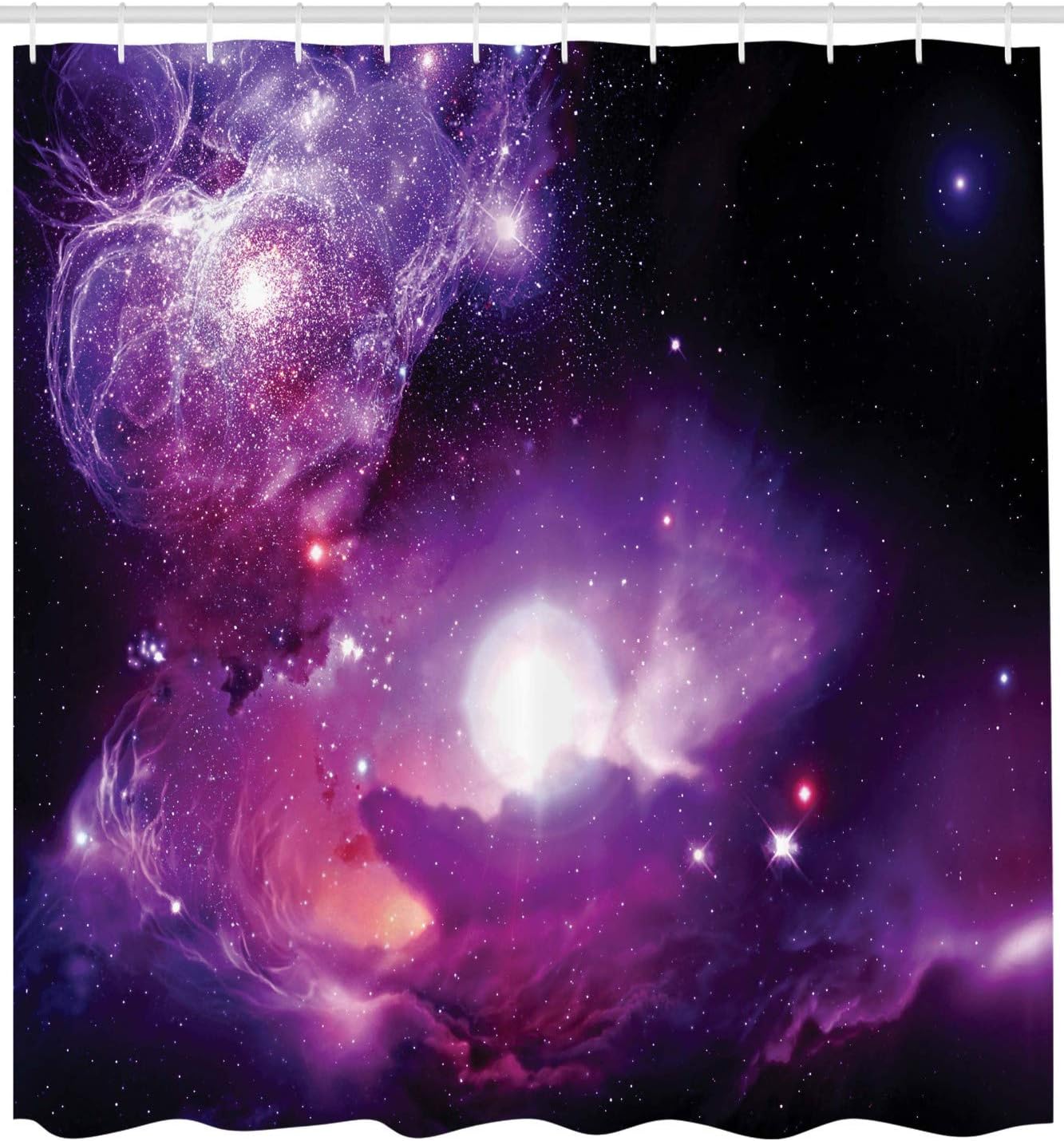 Ambesonne Outer Space Shower Curtain, Fantasy Universe of Nebula Scenes and Planet Movements in The Star Clusters Galaxy Astro, Cloth Fabric Bathroom Decor Set with Hooks, 69" W x 70" L, Black Purple