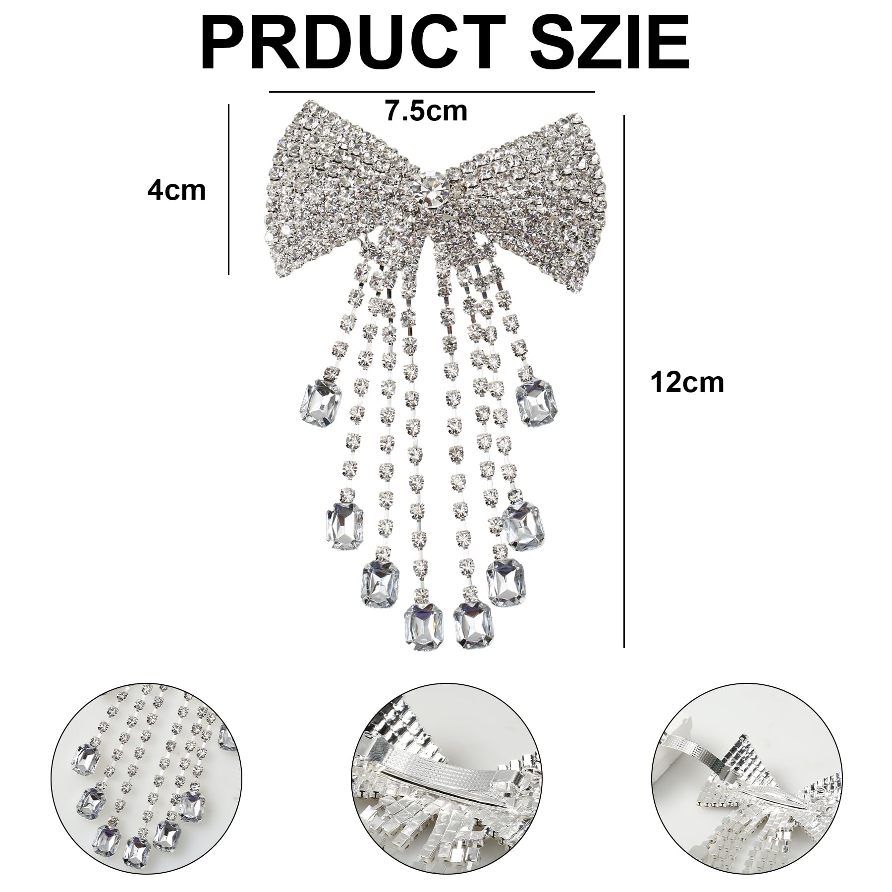 Umimiss Diamante Hair Clips, Sparkly Silver Rhinestone Bow Accessories with Crystal Tassel Water Drop Jewelry for Women Girls - Image 2