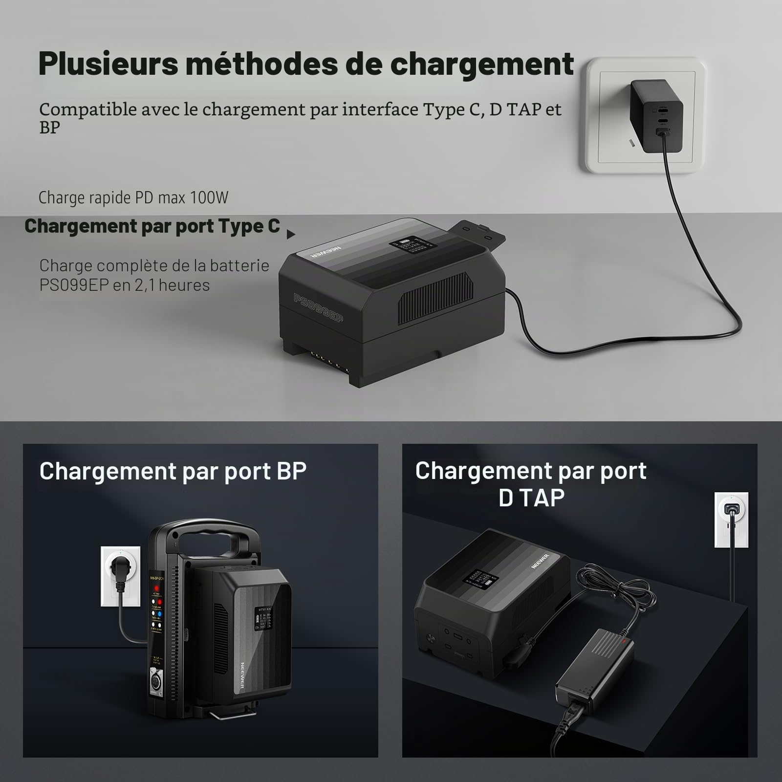 NEEWER Batterie Mini V Mount PS099EP, 6800 mAh, 99 Wh, 14,5 V, avec Charge Rapide PD de 100 W, Double USB C/D Tap/BP/USB A/Dual Ports DC, écran OLED, Compatible avec caméra BMPCC 4K 6K