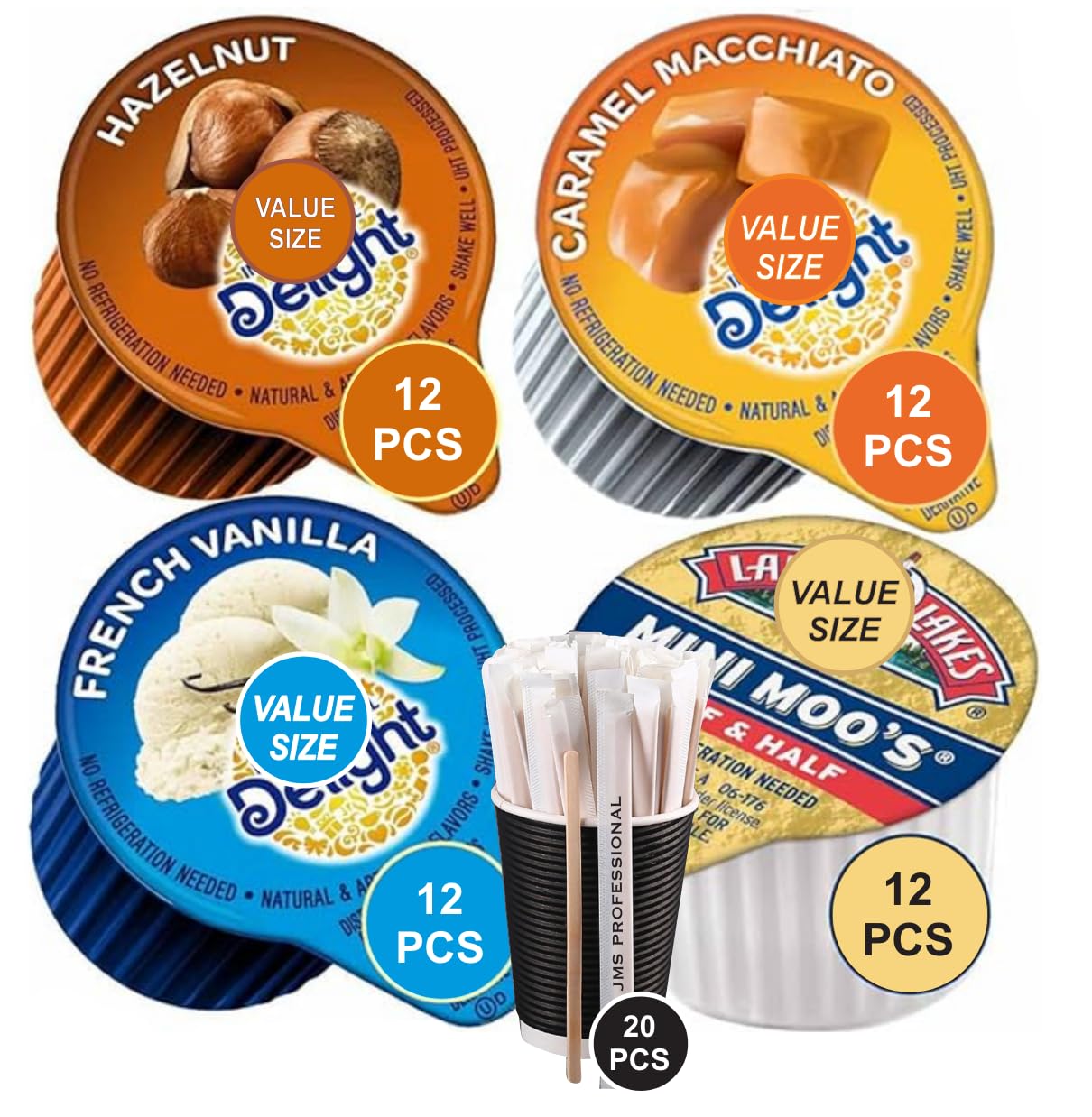 Coffee Creamer Singles Variety Pack Assorted, French Vanilla, Hazelnut,  Caramel Macchiato Half and (48 Count