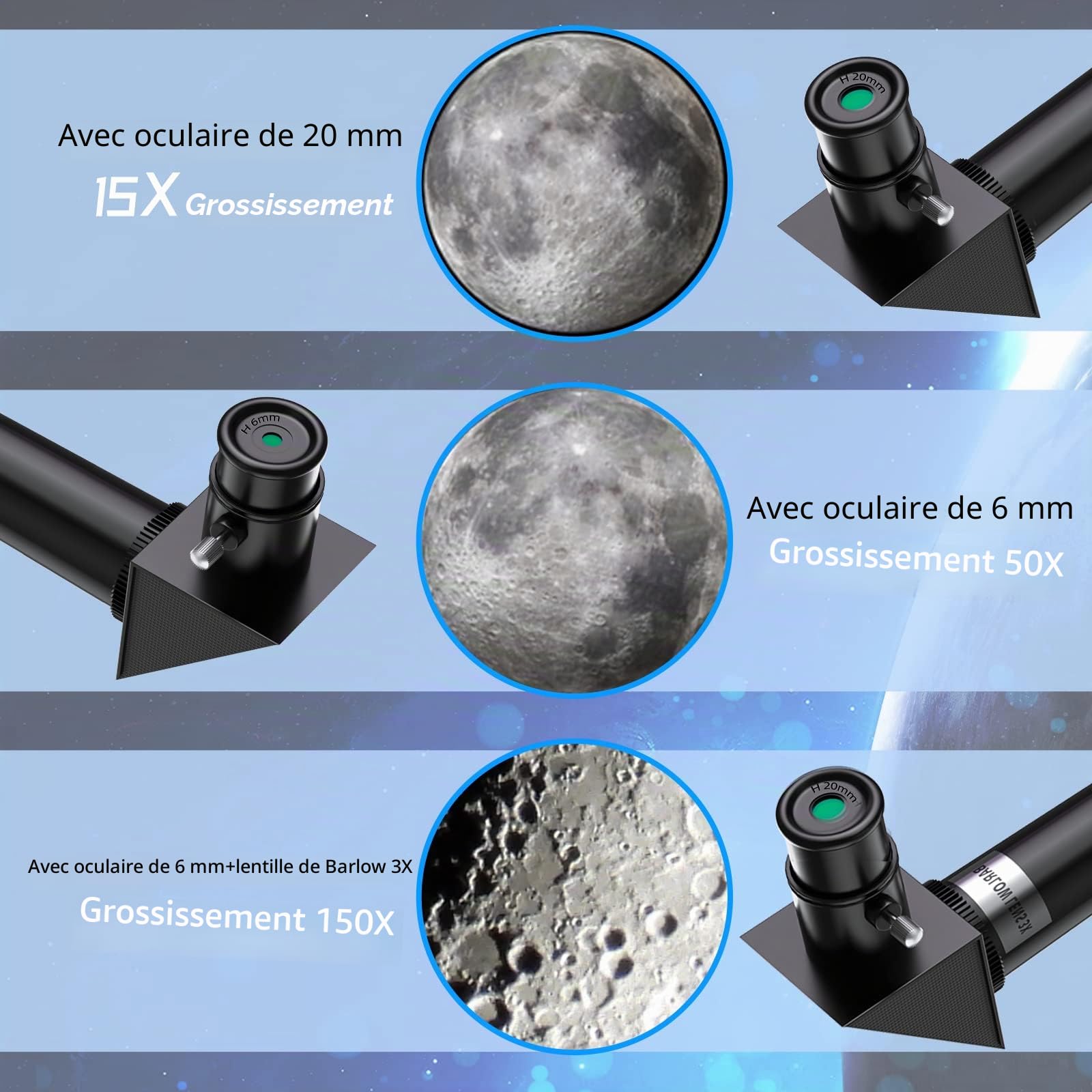 Télescope pour débutants Enfants, Ouverture de 70 mm, Ouverture de 400 mm,Télescopes réfracteurs pour débutants en Astronomie, télescope de Voyage Portable Cadeaux pour Amateurs d'astronomie